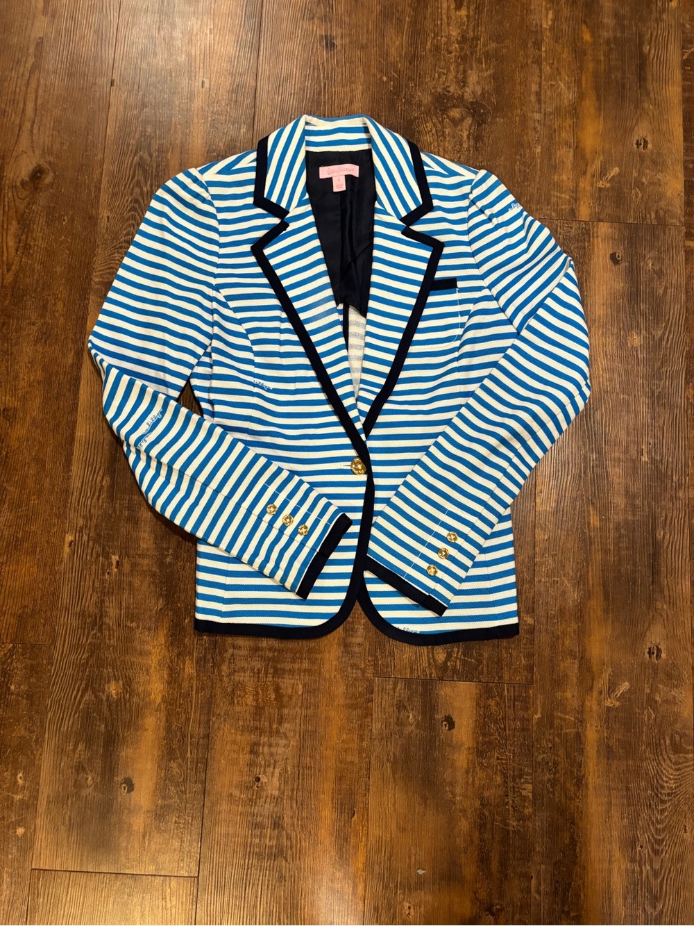 Lily Pulitzer Striped Blue & White Blazer with Navy Trim